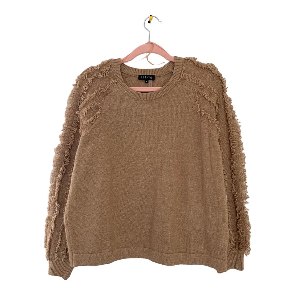NWT 1.State Boho Wild Thing Crew Neck Fringe Sleeves Sweater In Brown Small - Picture 3 of 12